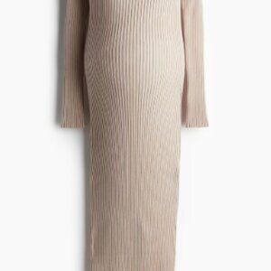H&M MAMA Gold Knit Ribbed Maternity Dress